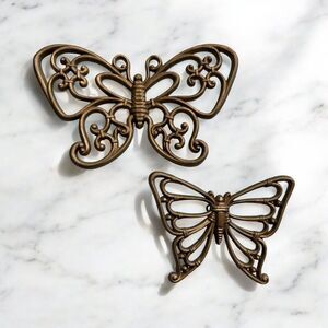Vtg Homco Butterfly Wall Hangings Decor S/2 Gold Butterflies 70’s USA Plastic